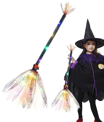 Escoba de - Escoba de de Halloween con luz LED | Bálai de brujas malvadas, ?alai de mago para adultos y accesorios de disfraces de Halloween | Accesorios de