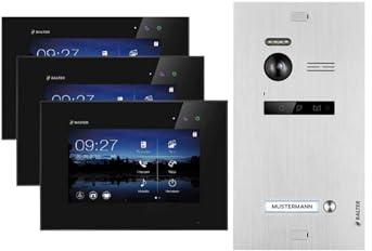 Balter EVO Video Türsprechanlage, Touchscreen, 4X 7 Zoll Monitor, Smartphone App, 2-Draht Bus, Türstation für 1 Familienhaus Türklingel, 150° Weitwinkel-Kamera, Silber-Schwarz