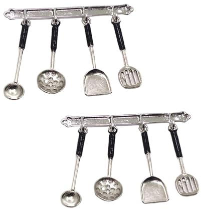 2 Set Silber 1/12 Miniatur Küchenutensilien Puppenhaus Dekoration Zubehör, Miniatur Puppenhaus Zubehör Küche Set (5,1 x 4,1 cm)