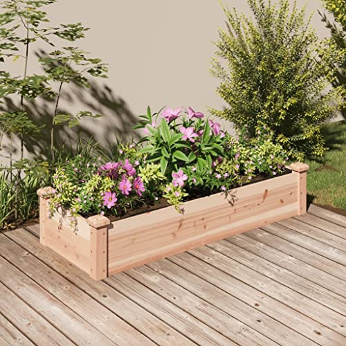 Elegante bancal elevado, bancal alto para verduras, bancal alto con inserción, 120 x 45 x 25 cm, madera maciza de abeto para centro de jardín, jardín, balcón, terraza