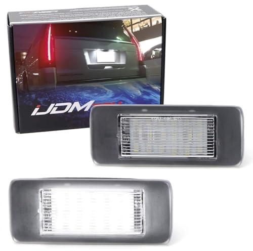 iJDMTOY OEM-Fit 3W Full LED License Plate Light Kit Compatible With 2015-20 Cadillac Escalade ATS, GMC Yukon, Chevy Tahoe Suburban Equinox, 16-up Malibu, 18-SMD Xenon White LED & Can-bus Error Free