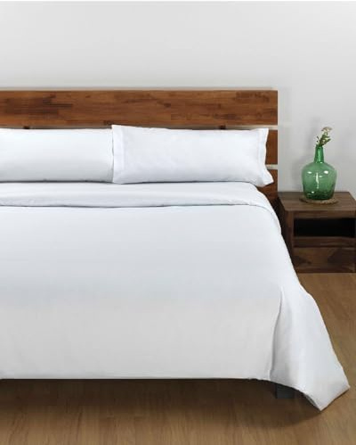 DHESTIA HOME - Funda Nórdica Algodón 100% Cama 90x190/200 cm - Juego 3 Piezas Blanco Tipo Hotel: Funda Nórdica, Bajera Ajustable y Funda Almohada - Tejido Natural Transpirable - Lavado a Máquina