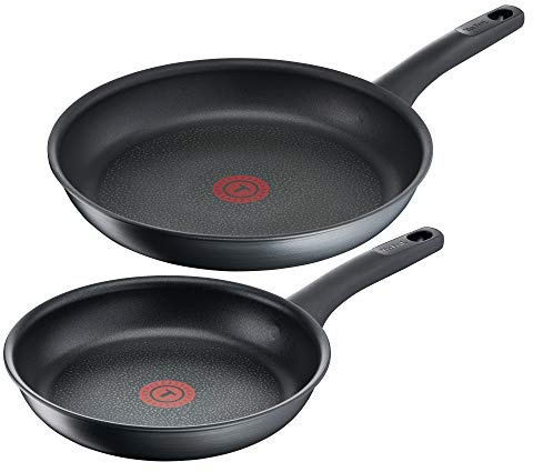 Tefal G12490 Titanium Fusion Pan Set 24 cm and 28 cm (Titanium Excellence Non-Stick Coating, Thermo-Spot, Hard Fusion Outer Layer, for All Cookers Including Induction), Black