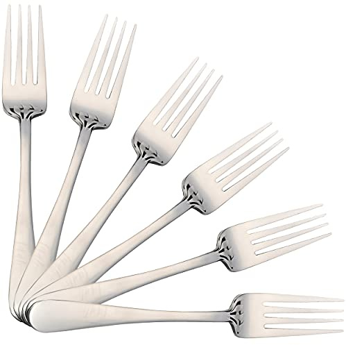 6 Fourchettes de Table, Fourchette à Steak, Fourchette à Fruits, Fourchette à Dessert 17,5 x 2,36 cm en Acier Inoxydable Hautement Poli 18/0