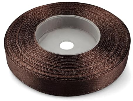 Netuno 1x Satinband Dunkelbraun 12 mm x 32 m Schleifenbänder bunt Geschenkbänder farbig Dekobänder Stoff Geschenk Schleife Satinrolle Polyester Soffbänder Schmuck Bänder farbig silk ribbon