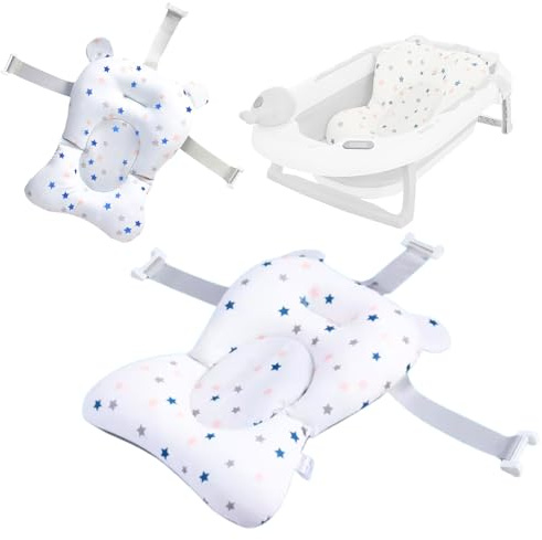 Primabobo Badewannen-Einsatz für Neugeborene, Babys und Kleinkinder bis max. 20 kg, regulierbar, mit 3 Befestigungsklips, Netzstoff und EPS-Füllung (Weiß)