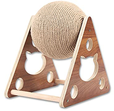 Galatée Katzenspielzeug, Haustierspielzeug Mit Natürlichem Sisalball, Haustierspielzeug Aus Massivholz, Katzenkrallenkratzer Für Indoor Katzen, Kätzchen Kletterstange Für Ruhen Und Spielen（L）