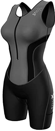 Sparx Women Triathlon Suit Tri Short Racing Cycling Swim Run (2XL, Black/Gray)