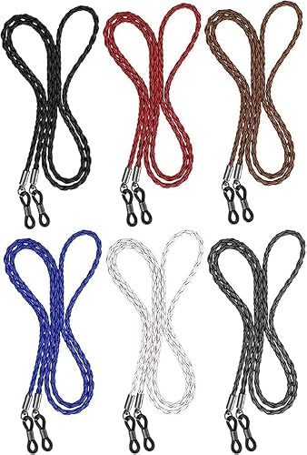 BILIONE Eyeglass Straps, 6 PCS Premium Leather Textured Braided Sunglass Necklace Chains, Eyewear Retainer for Men and Women, Glasses Cord Lanyard Around Neck for Kids
