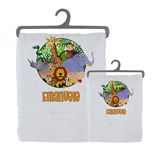 Generico Set 2 asciugamani bagno personalizzati 100% cotone made in Italy asciugamano viso asciugamano ospite bianco con stampa personalizzata idea regalo bagno doccia biancheria casa bambino bebè 14