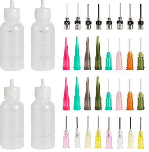 Applikator Flaschen Set, Mehrzweck DIY Nadelflaschen, 4 Flaschen mit 32 Mündernadelspitzen für Papierquilling DIY Craft Jam Malerei, Malerei Kunstwerk Hobbys