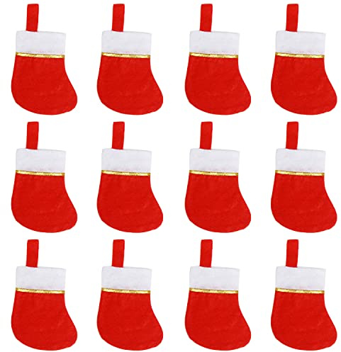FOIMAS Mini-Weihnachtsstrümpfe, rote Filz-Weihnachtsstrümpfe, Socken, Geschirrhalter für Weihnachtsbaum, Kamin, Tisch, Heimdekoration, 24 Stück
