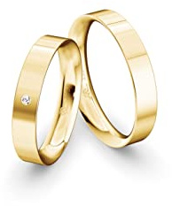 JC Trauringe Gelbgold 333 Paarpreis Eheringe Gold | Verlobungsringe Gold breit 4,0 mm I Partnerringe mit Gravur in edler Schatulle I 2 Hochzeitsringe Herrenring & Damenring mit Stein