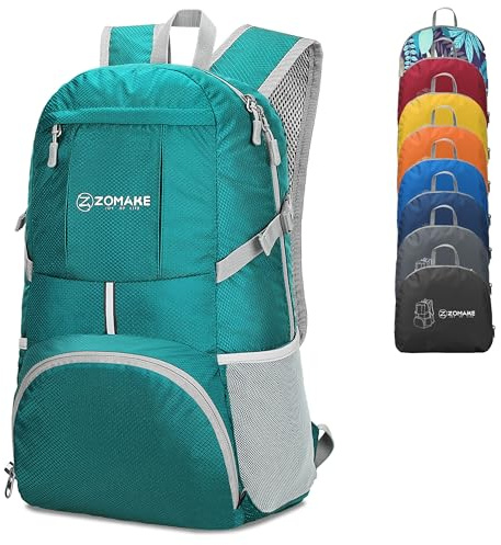 ZOMAKE Leichter Rucksäcke Wasserdicht Faltbarer Rucksack 35L - Faltbarer Rucksack Wanderrucksack Packable Backpack für Damen Herren Outdoor Wandern(Seeblau)