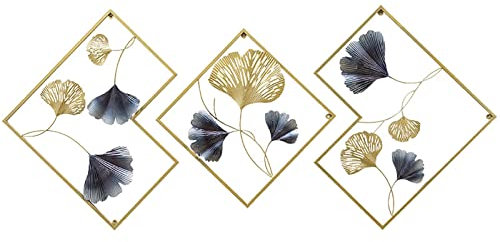ENODS 3PCS Ginkgo Blatt Wanddeko aus Metall, Wandskulptur Metall, Metall Wandobjekt Metallbild 3D Metallwanddekoration, Wandschmuck, Wandornament, 165 * 70CM