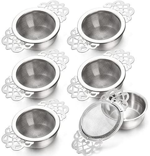 Mezchi 6 Pack Mesh Tea Strainers with Bowl, Stainless Metal Tea Filter Tea Infuser, Tea Steeper with Handle and Drip Bowl for Loose Tea, Sliver, 2.5”/6.5cm
