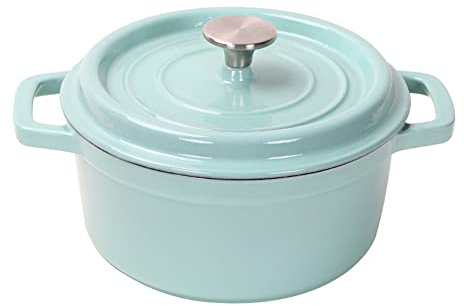 Gusseisen Topf, Emailliert, Gusseisen Bräter Zum Brot Backen/cocotte, Emaille Schmortopf Mit Deckel, Induktion Geeignet, Gusseiserner Brotbacktopf, Rund 22 Cm, 2.7 L Light Blue 22cm