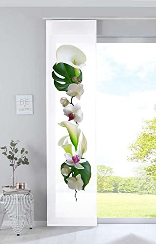 Gardinenbox Schiebevorhang Bedruckt Flächenvorhang »Izmir« HxB 245x60 cm Orchidee Weiß Microsatin Blickdicht Lichtdurchlässig mit Paneelwagen, 2022400B