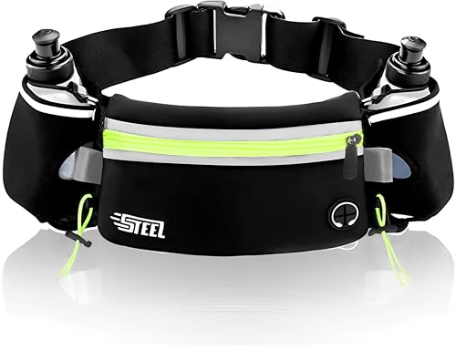 Laufgürtel, Hüfttasche, Sportgürtel mit weicher Flasche, wasserdicht, für Herren und Damen, für Smartphone, iPhone, Samsung Galaxy, bequem, Jogging, Fußball, Wandern (GRÜN)