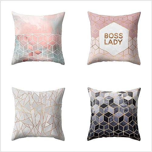 Dekorative Kissenbezug 35x35cm 4er Set Kissenbezüge,mit unsichtbarem Reißverschluß Dekokissen Kissenbezüge Weiße Gestreifte Murmel Kissenhüllen für Außenbereich Terrasse Garten Bank Sofa Dekor