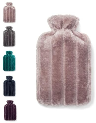 Brevian® Borsa dell'acqua calda da 2 litri con morbida fodera in finta pelliccia di lusso UK (rosa fiore, normale)