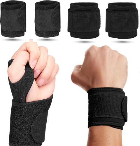 4pcs Polsiera per Il Polso Regolabile e Traspirante, Tutore Tunnel Carpale Per Il Polso per Distorsioni, Artriti e Tendiniti, Nero