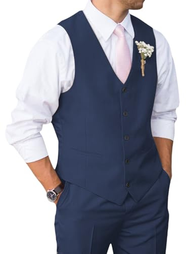 Wangyue Slim Fit Navy Suit for Men Summer Suits for Men Vest+Pants Set Mens Suits Mens Vest and Pants Set