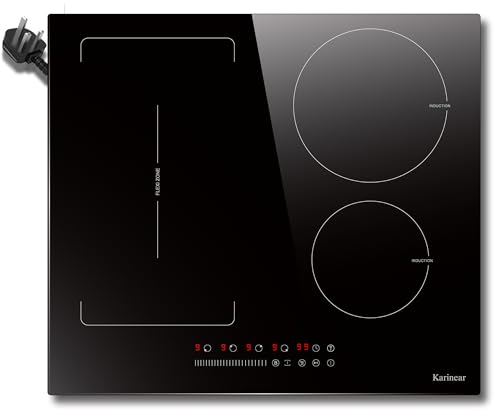 Karinear Plug-in Induction Hob 13 Amp 2800W, 60cm Electric Hob with Flex Zone, Induction Hob Touch Control with Timer,Child Lock,Boost