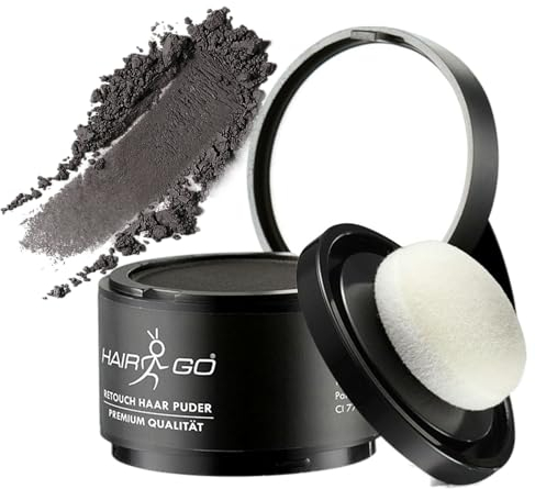 HAIR GO Premium Ansatzpuder - Haar Concealer zur Haarverdichtung für Frauen und Männer, wasserfestes Haar Make-up zum Ansatz kaschieren - Friseurqualität - Pulver Natürlich (4gr.) (dunkelbraun)