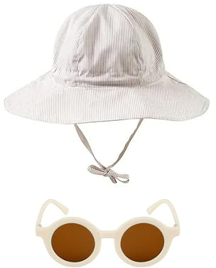 ZBHDEYG 1 solhatt med 1 beige solglasögon, ventilerande, snabbtorkande strandhatt, barnsolhatt, justerbar fiskehatt, utomhussolhatt, solhatt med brett brätte (krämfärgad), Broderad vit, M-L