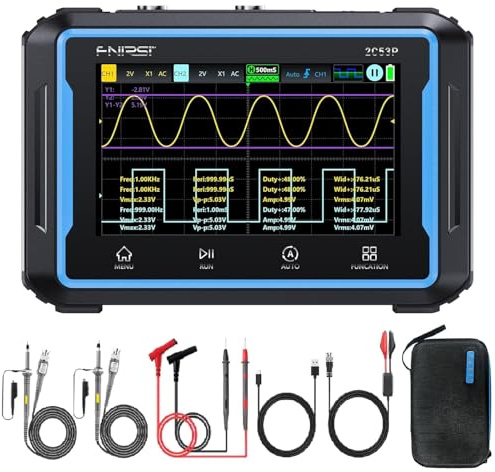 【FNRSI 2C53P Plus Upgraded with Carrying CASE】 3in1 Oscilloscope/Multimeter/DDS Signal Generator Tablet Touch Screen Portable Digital Automotive Oscilloscope 2 Channel 50MHz Bandwidth 250Ms/S Counts