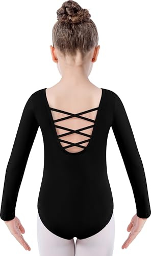 DANSHOW Langärmliger Balletttrikot für Mädchen Schwarzer Turnanzug für Mädchen Balletttrikot Team Basic Gymnastikanzüge