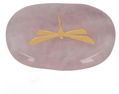 Hand Flatterer, Gold Colored, Carved Dragonfly, Compact, Relaxing and Calming Balancing Stone, for School (Rose Quartz)