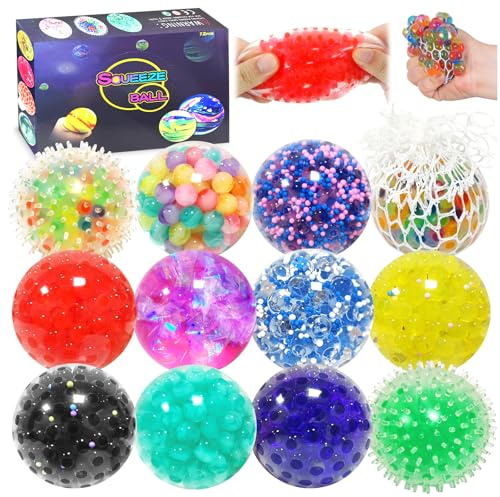 Audasi 12pcs Stress Balls, Sensory Squeeze Ball Toys Hand Exercise Balls Squishy Fidget Toy Stress Relief Squishy Hand Therapy Ball for Kids Adults Anxiety Alleviation and Focus Improvement