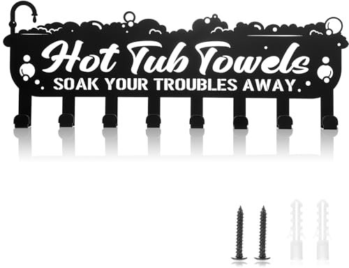 Capoda Hot Tub Towel Rack, Black Metal Hooks Wall Mounted Towel Holder Organizer with 8 Hooks for Home Hotel Hot Spring Pool Bathroom Restroom Hanging Robes Christmas Gift Decoration