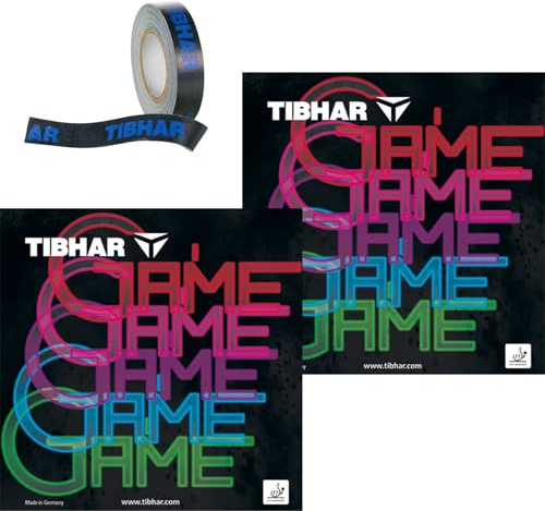 Tibhar Tischtennis-Belag Game im 2er Pack Plus Kantenband | hochwertiger Allround- Belag | maximale Kontrolle | rot, schwarz, pink, violett, blau, grün (pink-schwarz)