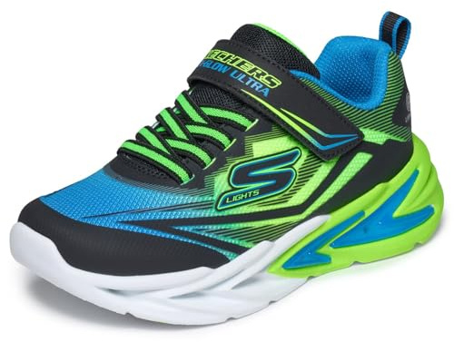 Skechers pojke Flex-Glow Ultra, Svart syntetisk blå lime textil silver, 11.5 UK Child