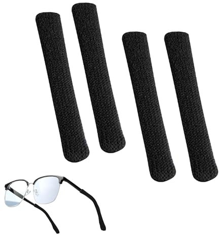 MEKEET 4PCS Eyeglass Ear Cushions Glasses Arm Covers Soft Knitted Cotton Anti Slip Temple Pads Elastic Ear Pads for Glasses Eyewear Retainer Glasses Arm Sleeve Glasses for Sunglasses Glasses Black