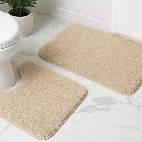 RUN HELIX Mikrofaser badezimmerteppich Set 2 teilig，50x50CM+50x80CM badteppich Set，2cm uper Dicker，Super Saugfähig，Waschbar，badematte rutschfest