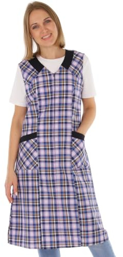Blouse à fermeture éclair pour femme - Tablier sans manches - Tablier de cuisine - Tablier de ménage - Blouse pour femme - À carreaux - Coton/polyester, Design 3., 54