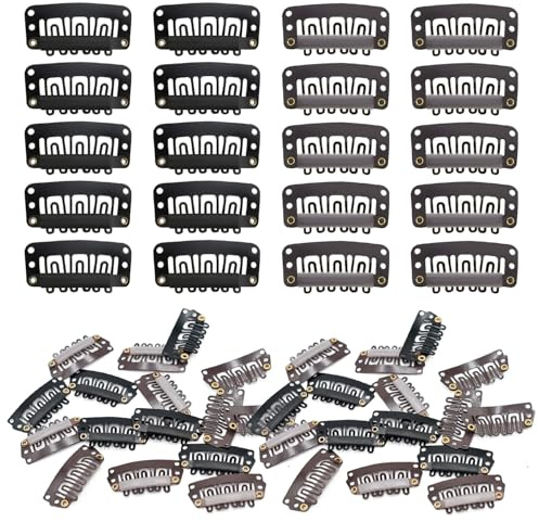 SYEYCW 60 Stück Haarverlängerungs-Clips, kleine Perückenklammern zum Sichern der Perücke, 32 mm 6 Zähne Haarverlängerungs-Clips mit weichem Gummi, Perückenklammern, U-Form, kein Nähen