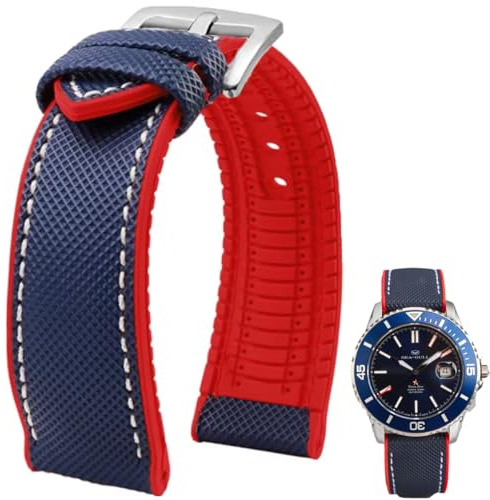 Danxancy FKM Kautschuk Nylon Uhrenarmband 20mm 21mm 22mm 23mm 24mm Fluorkautschuk Wasserdicht Weich Atmungsaktiv Langlebig FKM Kautschuk Uhrenarmband Universal Ersatzband Armband für Männer Frauen