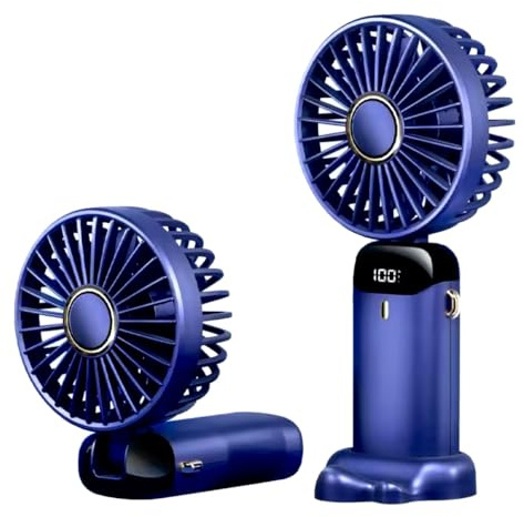 Handheld Fan Portable Fan, Hand Fan with LED Display and 5 Speeds USB Rechargeable Fan, Mini Fan for ideal for Travel, Bedroom, Office and Outdoor, Small fan easy to carry in hand bags (Purple)