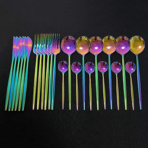 MMRTDJDR Ensemble de Couverts de Couverts de Couverts de Couverts de Couverts de 24pcs, Jeu de Table de Cuisine Ensemble de Vaisselle en Acier Inoxydable Set Couteau à Fourchette Set Set Dinkwasher