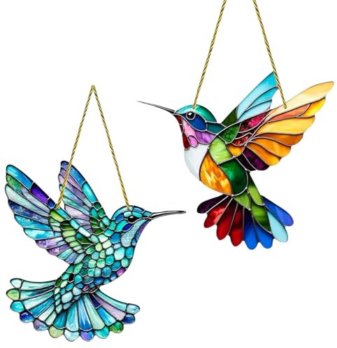 LUMOOM 2 acchiappasole a colibrì, Suncatcher, decorazione per finestre, decorazione da giardino, Spirit Birds, ciondolo a colibrì acrilico, per finestre per finestre da appendere (A)