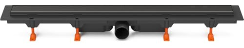MCH Duschrinne Bodenablauf Ablaufrinne Badablauf Schwarz, Edelstahlabdeckung, 75 cm, flache Ausführung
