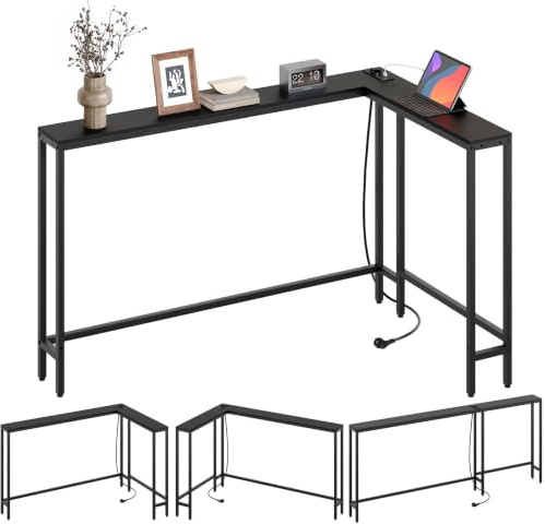 YATINEY Tavolo da Ingresso, Tavolo Console Largo 15 cm con 1 Presa e 2 Porte USB, Consolle Ingresso, per Dietro il Divano, Soggiorno, 3 Modalità di Combinazione, Nero XCT07CBB