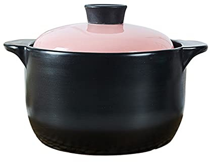 Zuppiera in Ceramica con Coperchio a Doppio Manico, con Fuoco Aperto, Rotonda in Ceramica Nera, casseruola/pentola di Terracotta/pentolame in Ceramica con Coperchio Resistente al Calore (1,8