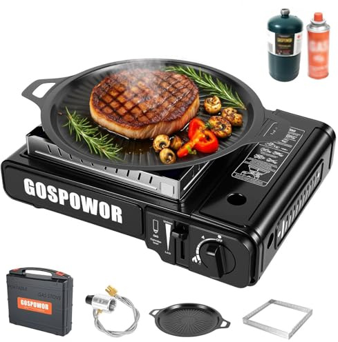 Réchaud de camping en plein air, cuisinière à gaz portable pour camping-car, hayon, pique-nique, brûleur de randonnée pliable avec contrôle de flamme pour barbecue et cuisine de voyage