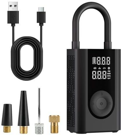COASTA Tragbare Elektrische Luftpumpe, 170 PSI Mini Reifenpumpe mit Auto‑Stop, LED‑Licht, USB‑C Aufladung, Kompatibel mit Allen Ventiltypen, für Auto, Motorrad, Fahrrad, E‑Scooter und Bälle